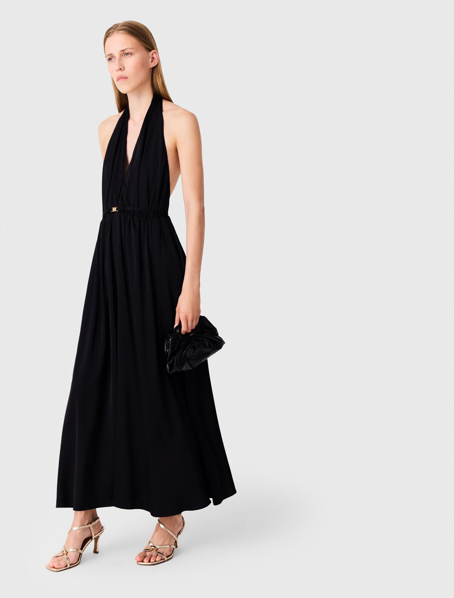 Backless pleated maxi dress