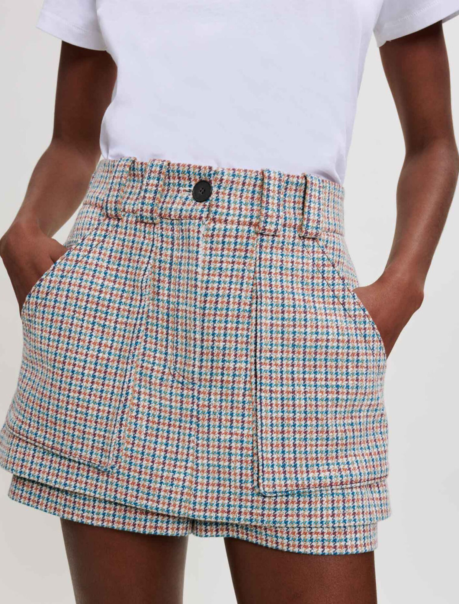 Short trompe-l'œil à motif pied de poule