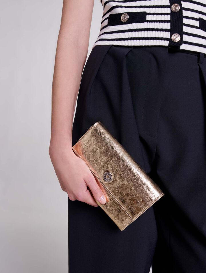 Leather clutch bag with chain