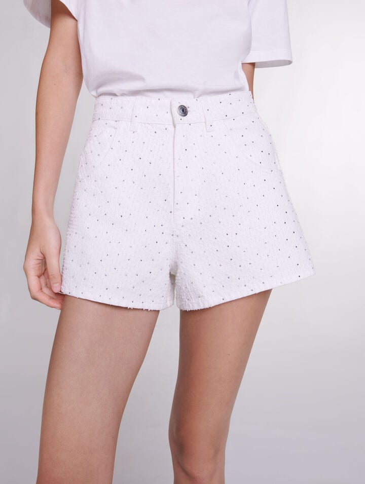 Short en denim à strass