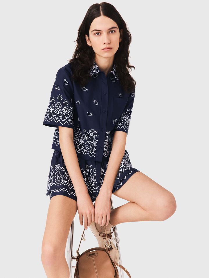 Cropped embroidered taffeta shirt