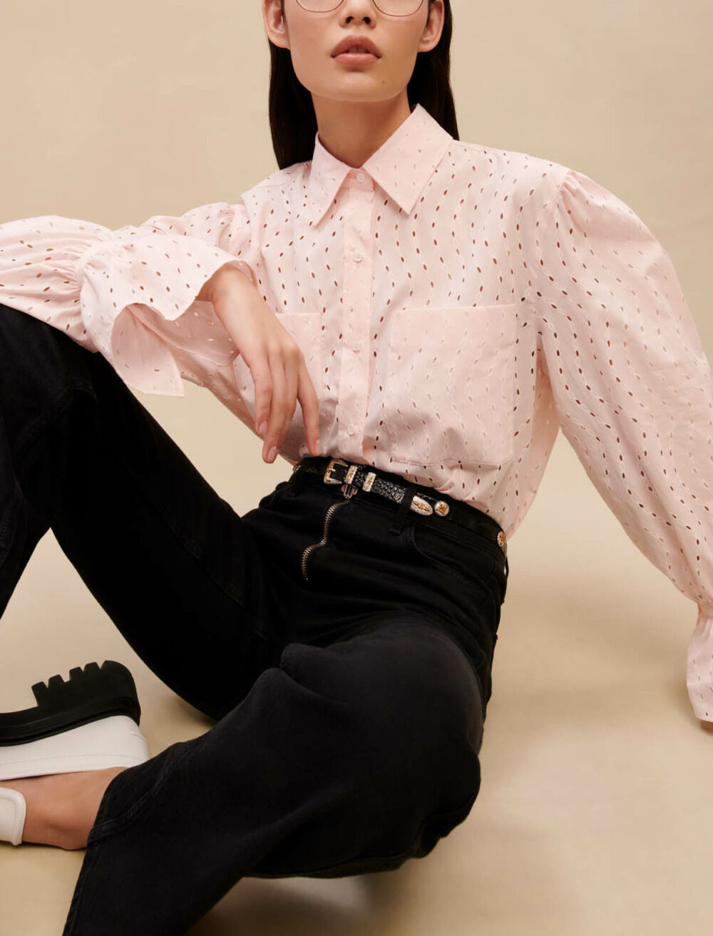 Pink broderie anglaise shirt Pink For Women | Maje