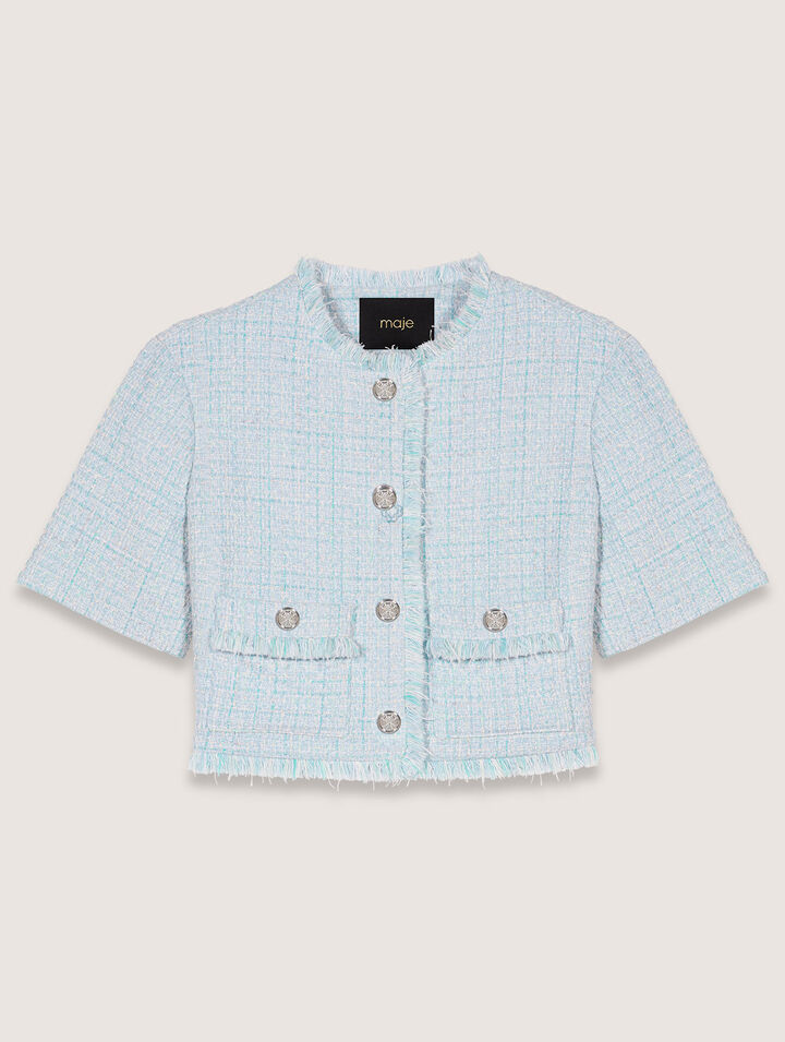 Cropped short sleeve tweed jacket 