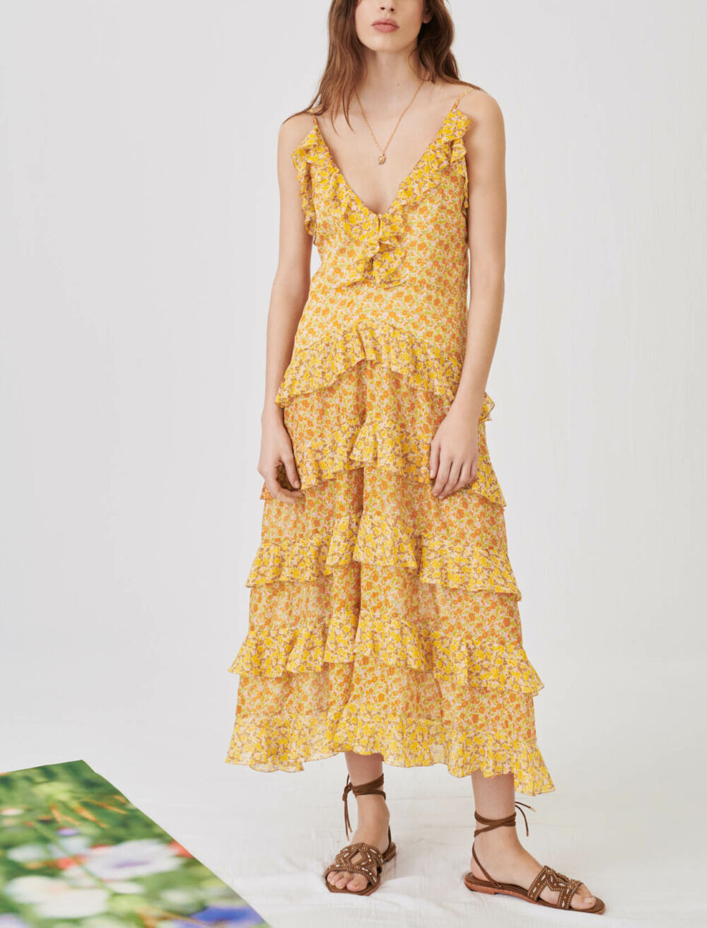 Robe a volants en voile de coton imprime