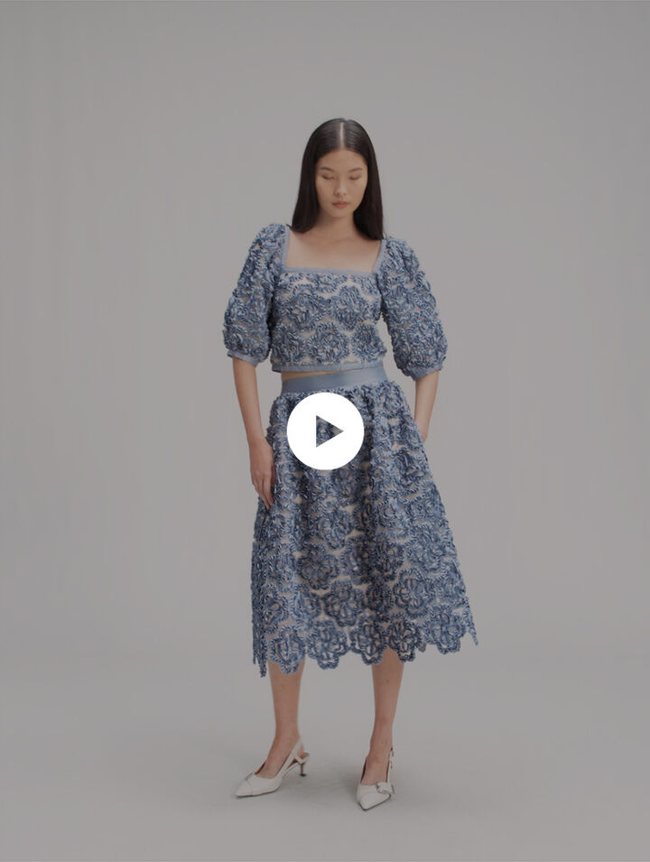 Jupe longue en organza motif floral