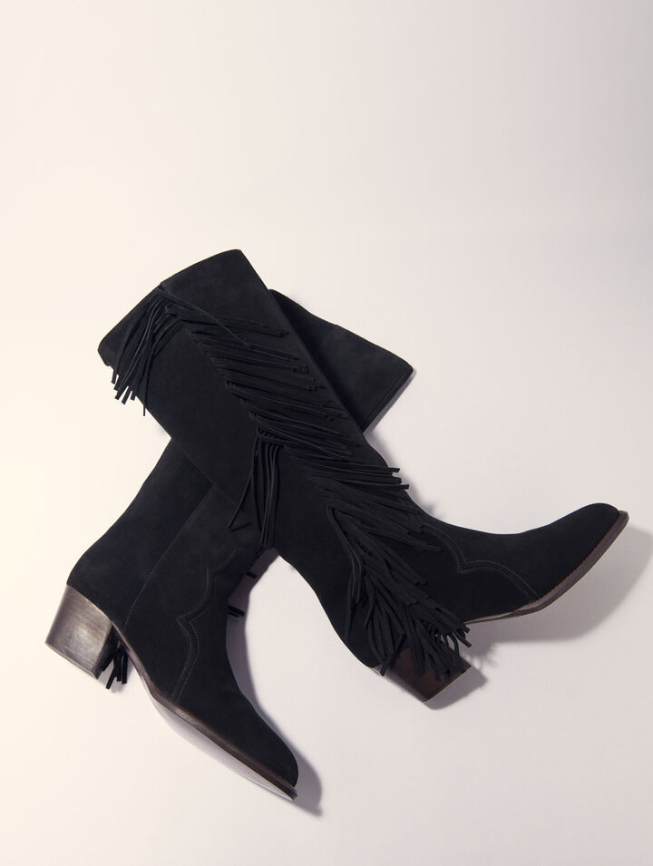 Bottes western en suède à franges
