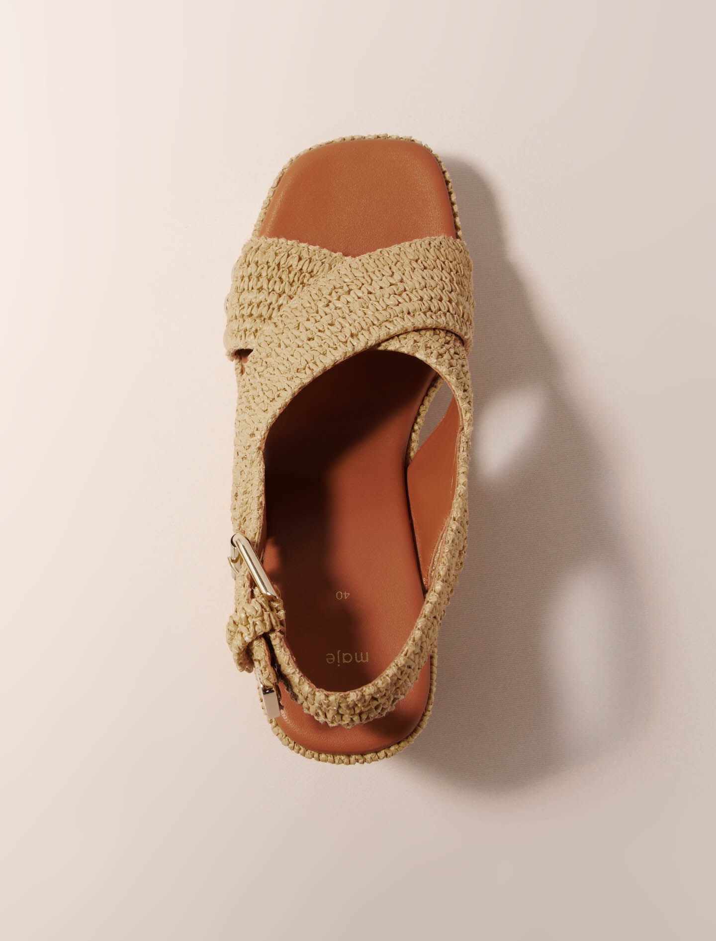 MAJE [マージ] Raffia Cross Wedge Sandals Wedge sandals with raffia effect Brown For Women | Maje