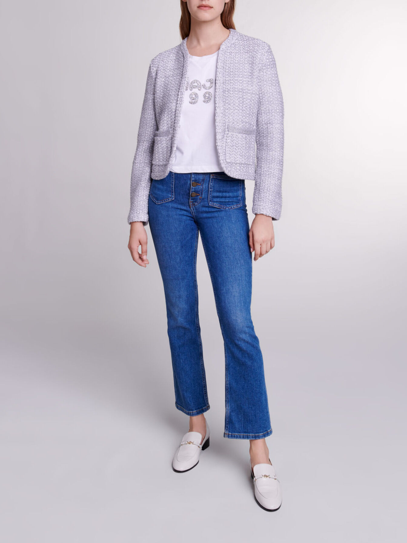 Tweed-look knit cardigan Black / Gray For Women | Maje