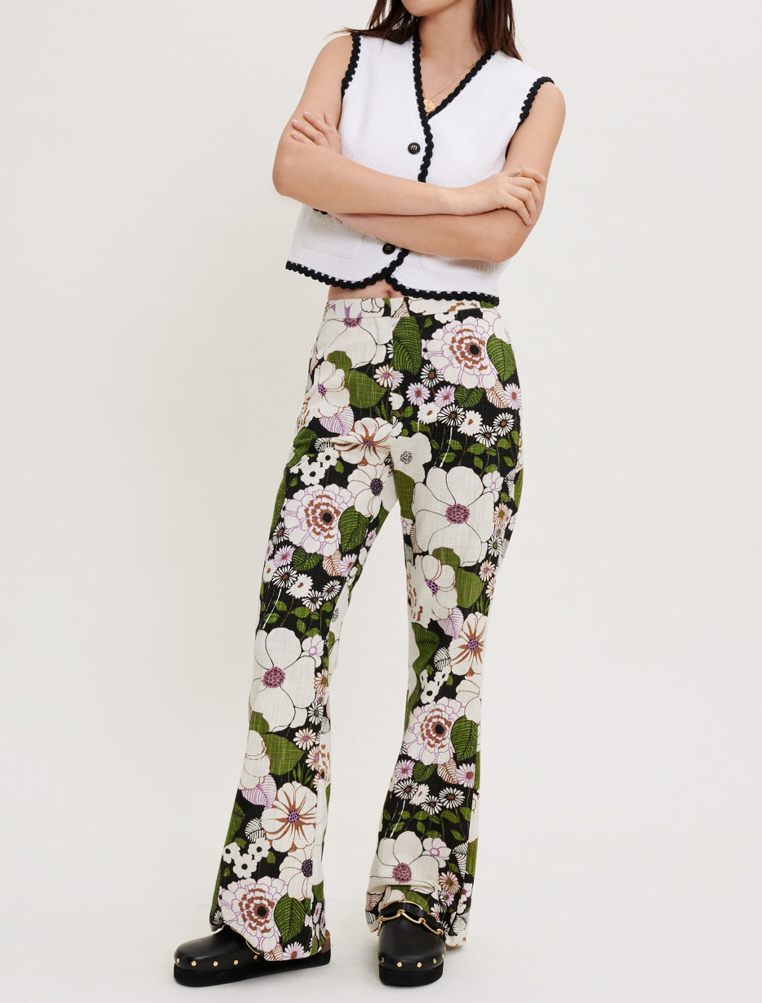 Pantalon imprimé à fleurs 70's