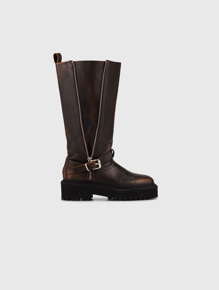 Leather biker boots