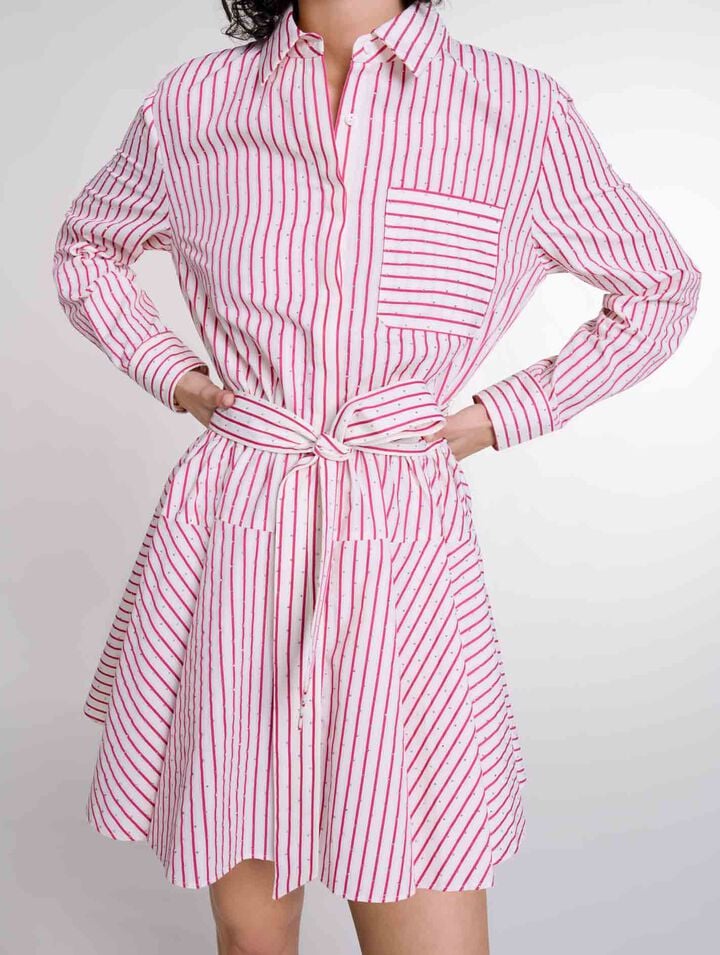 Robe courte à rayures et strass