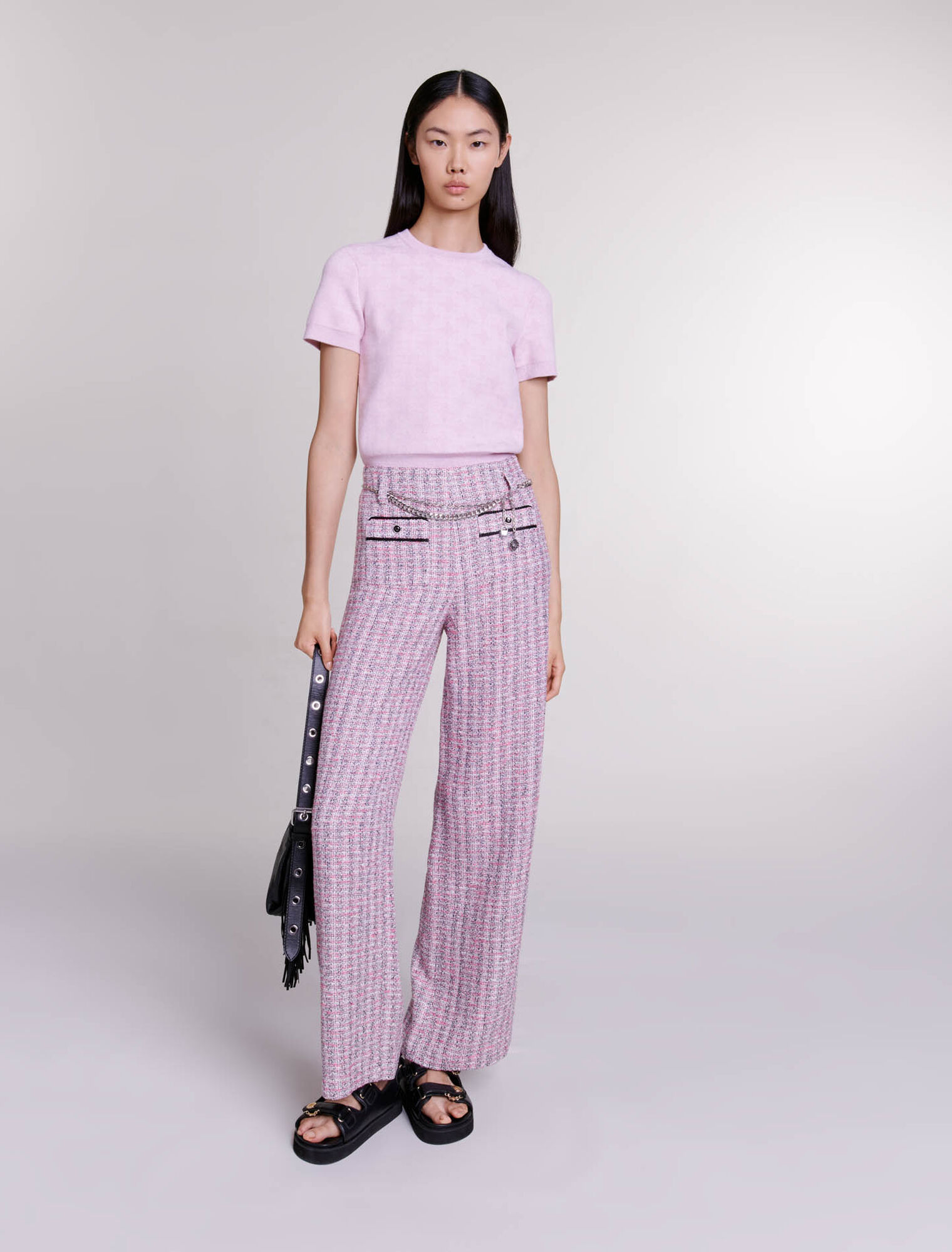 Pantalon large en tweed