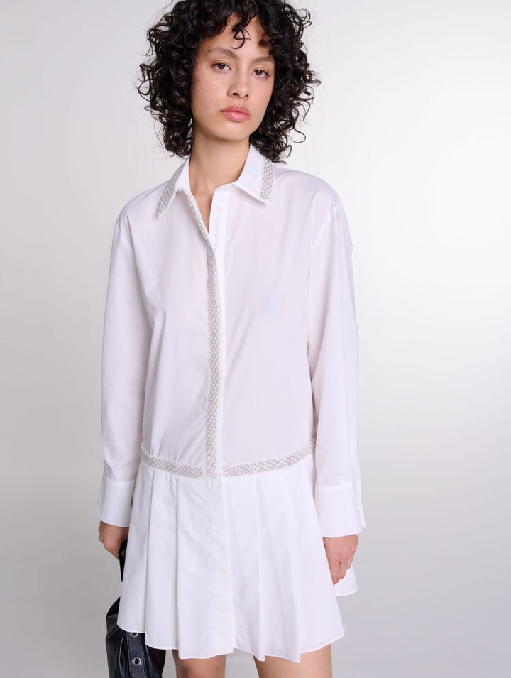 Robe chemise orn&eacute;e de perles
