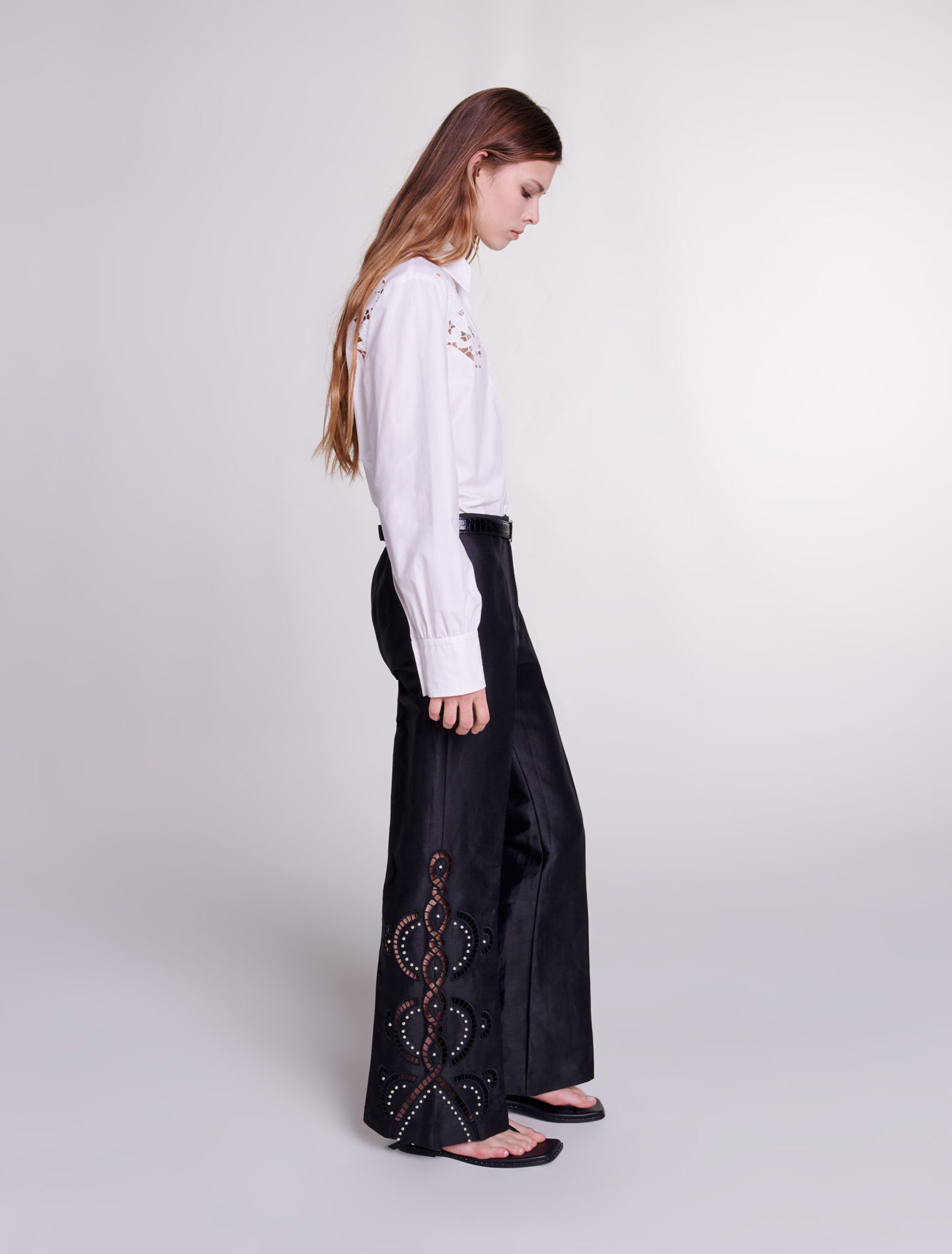 Openwork flared trousers