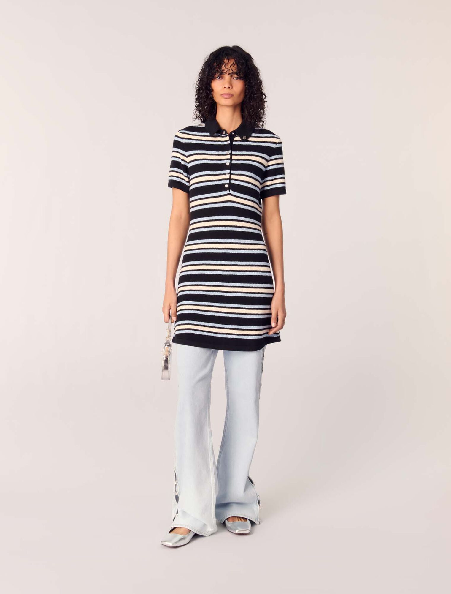 Robe polo en maille à rayures