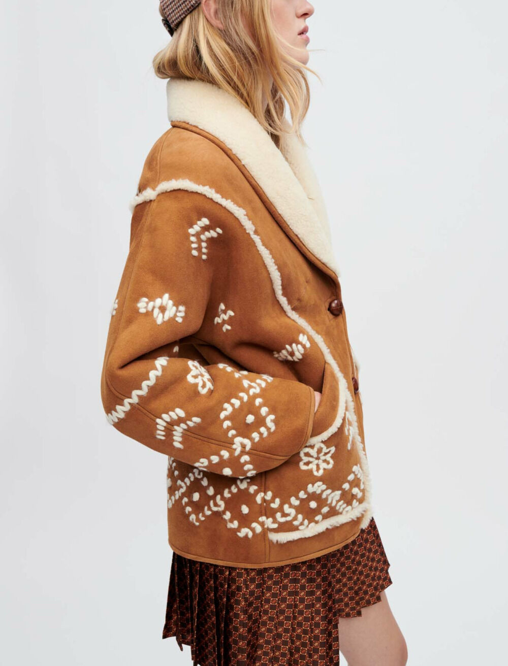 Embroidered shearling coat online