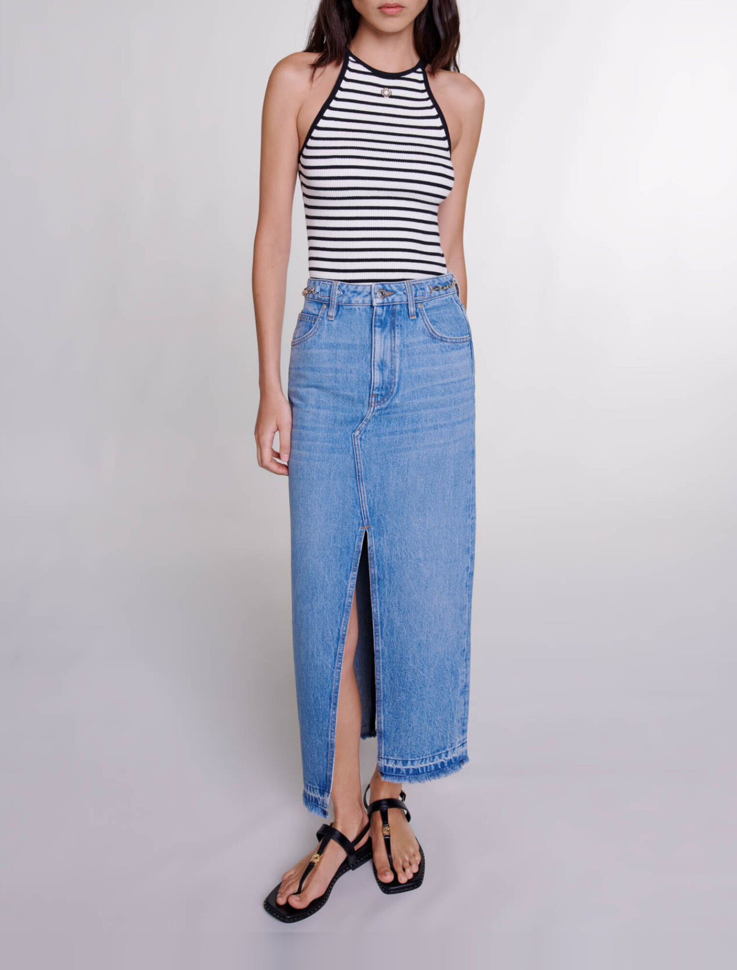 Long denim skirt
