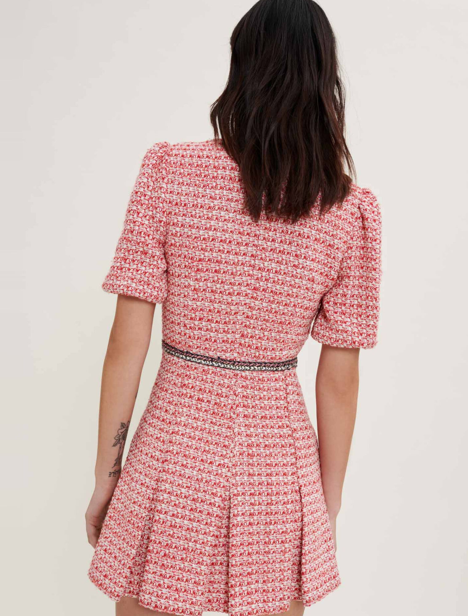 Tweed dress with ethnic trim