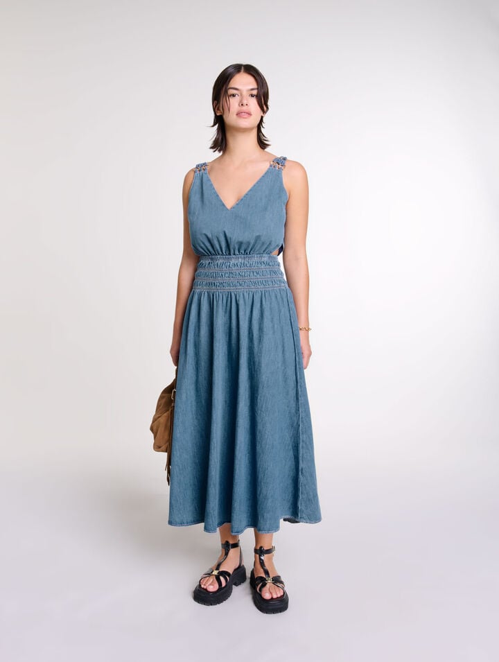 Robe longue ajourée en denim