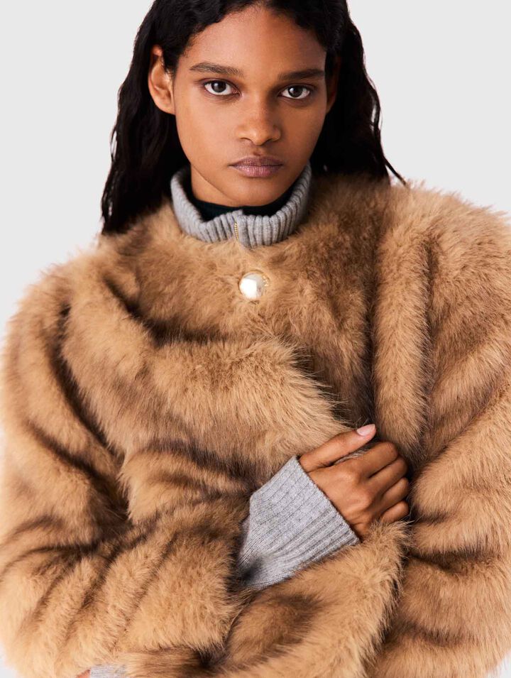 Mid-length faux fur coat