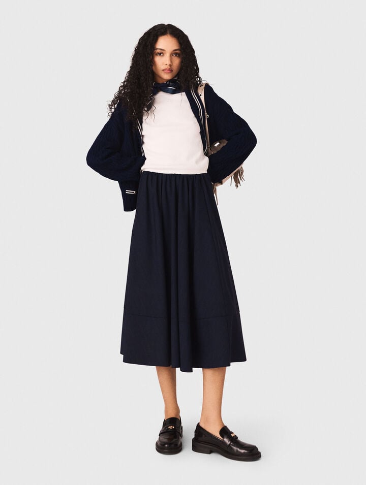 Striped tailored midi skirt