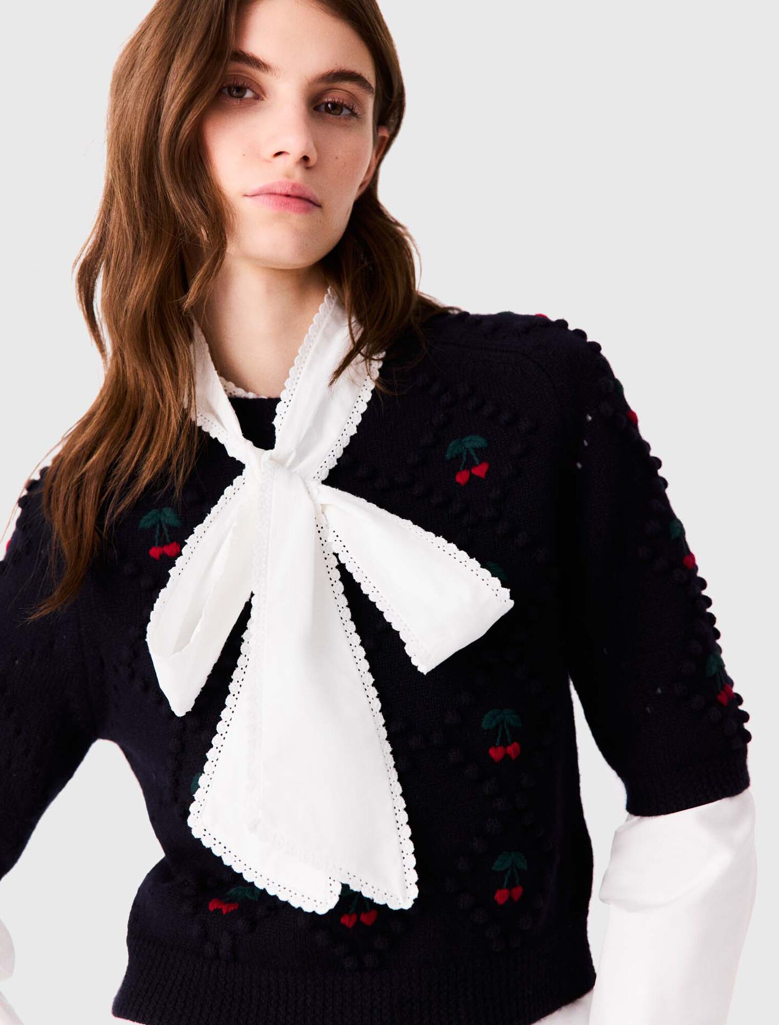 Sweater with embroidered cherries