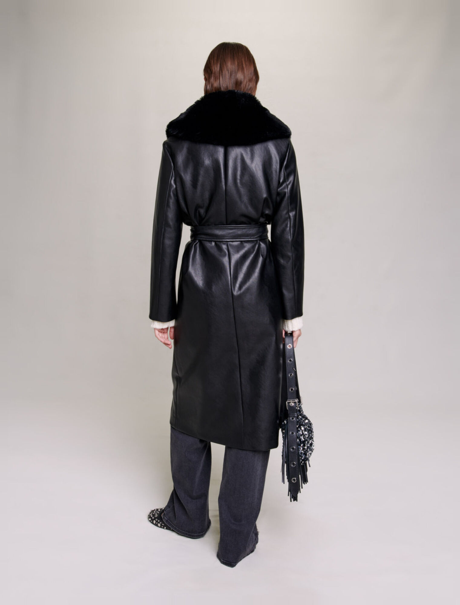 Long leather-effect coat