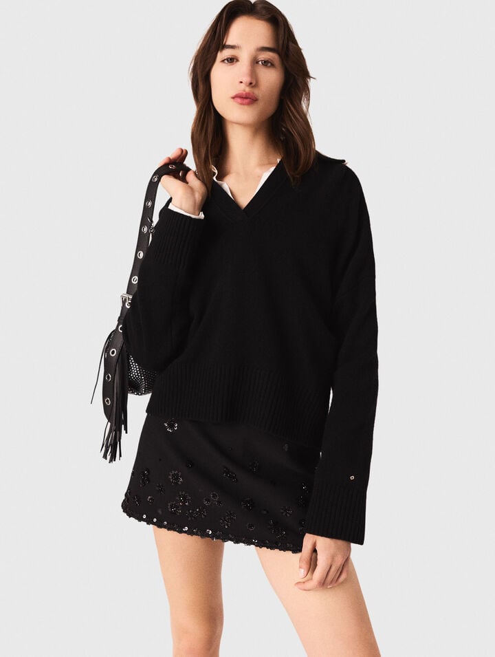 Open polo collar jumper