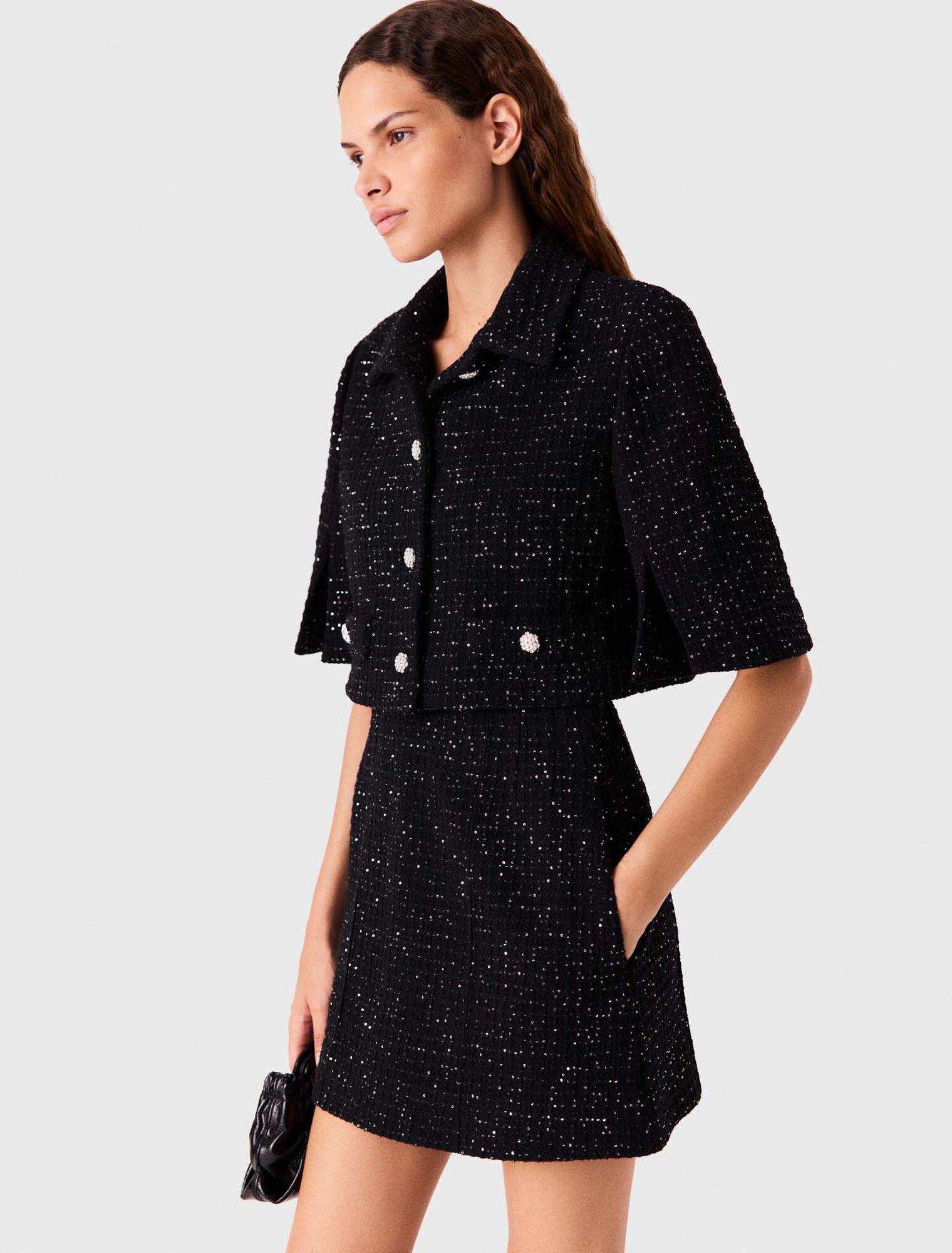2-in-1 sequin tweed dress