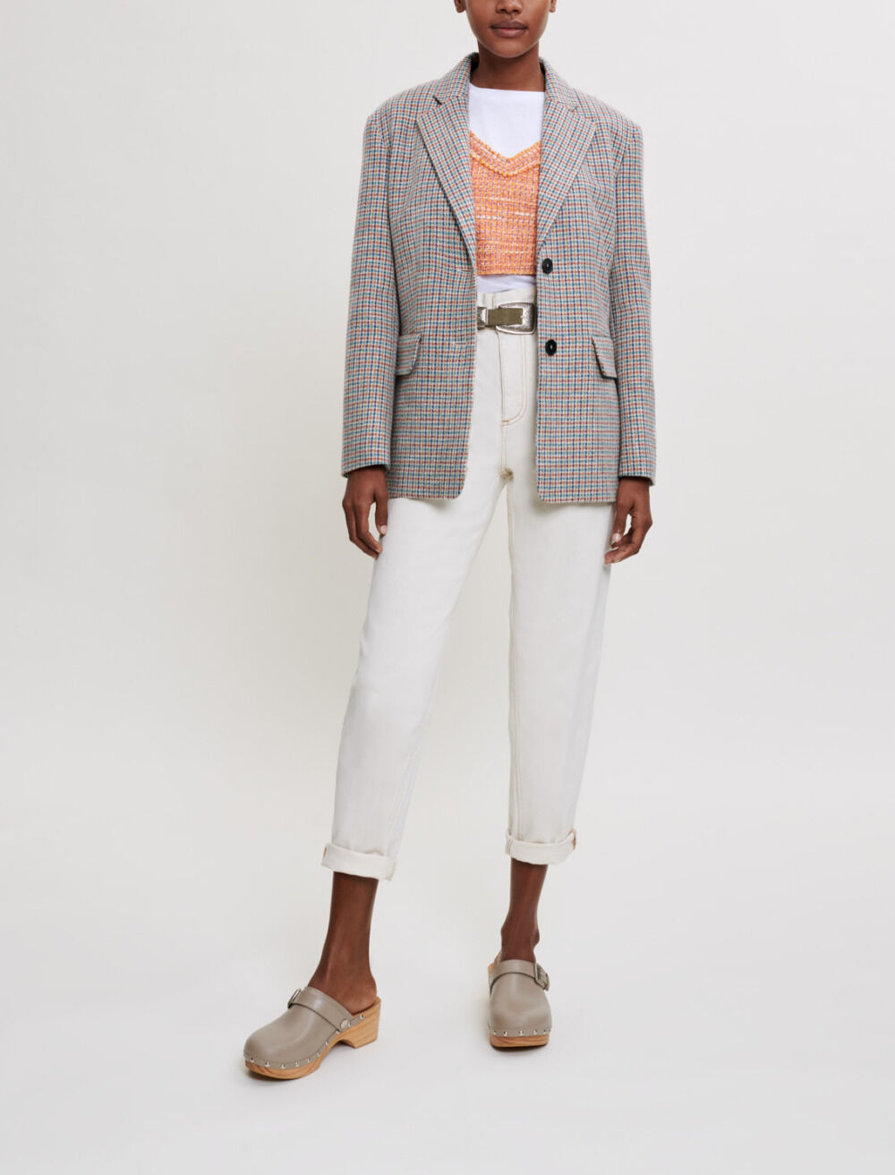 Veste tailleur a motif pied de poule
