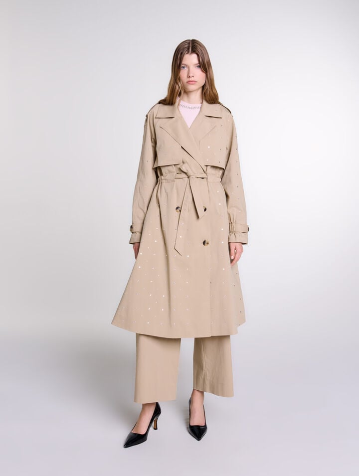 Studded elastic waist trench coat