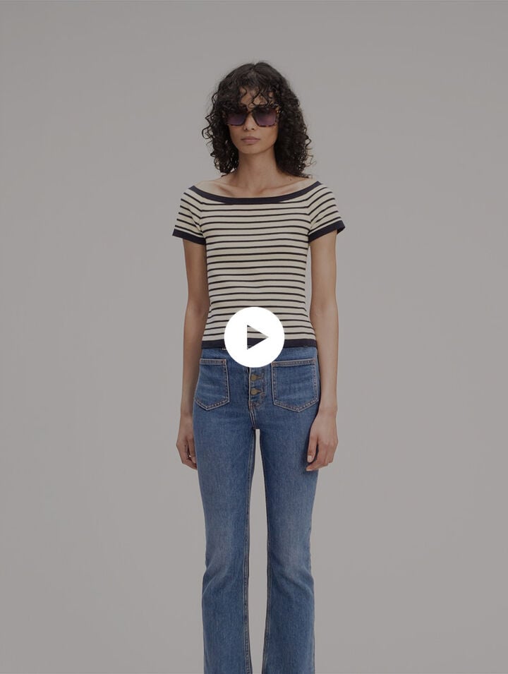 Top en maille c&ocirc;tel&eacute;e col bateau