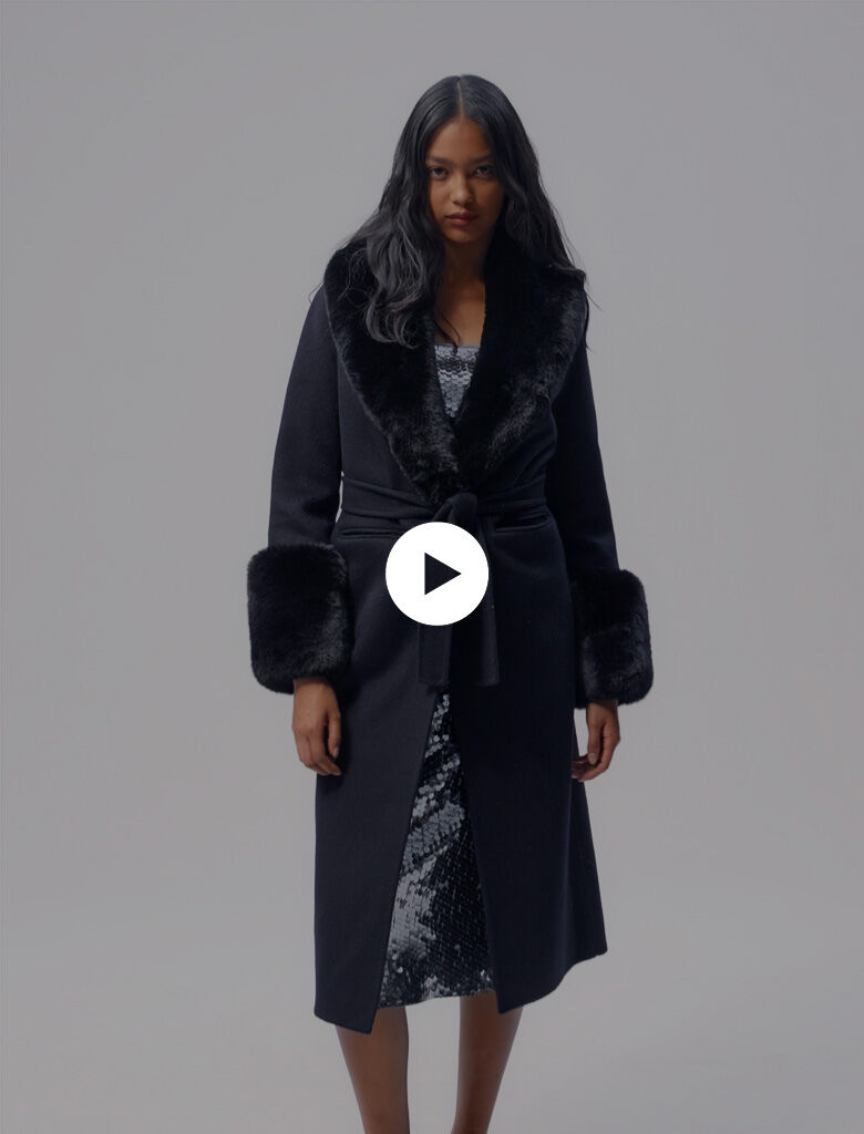 Double faced faux fur coat Blue For Women Maje