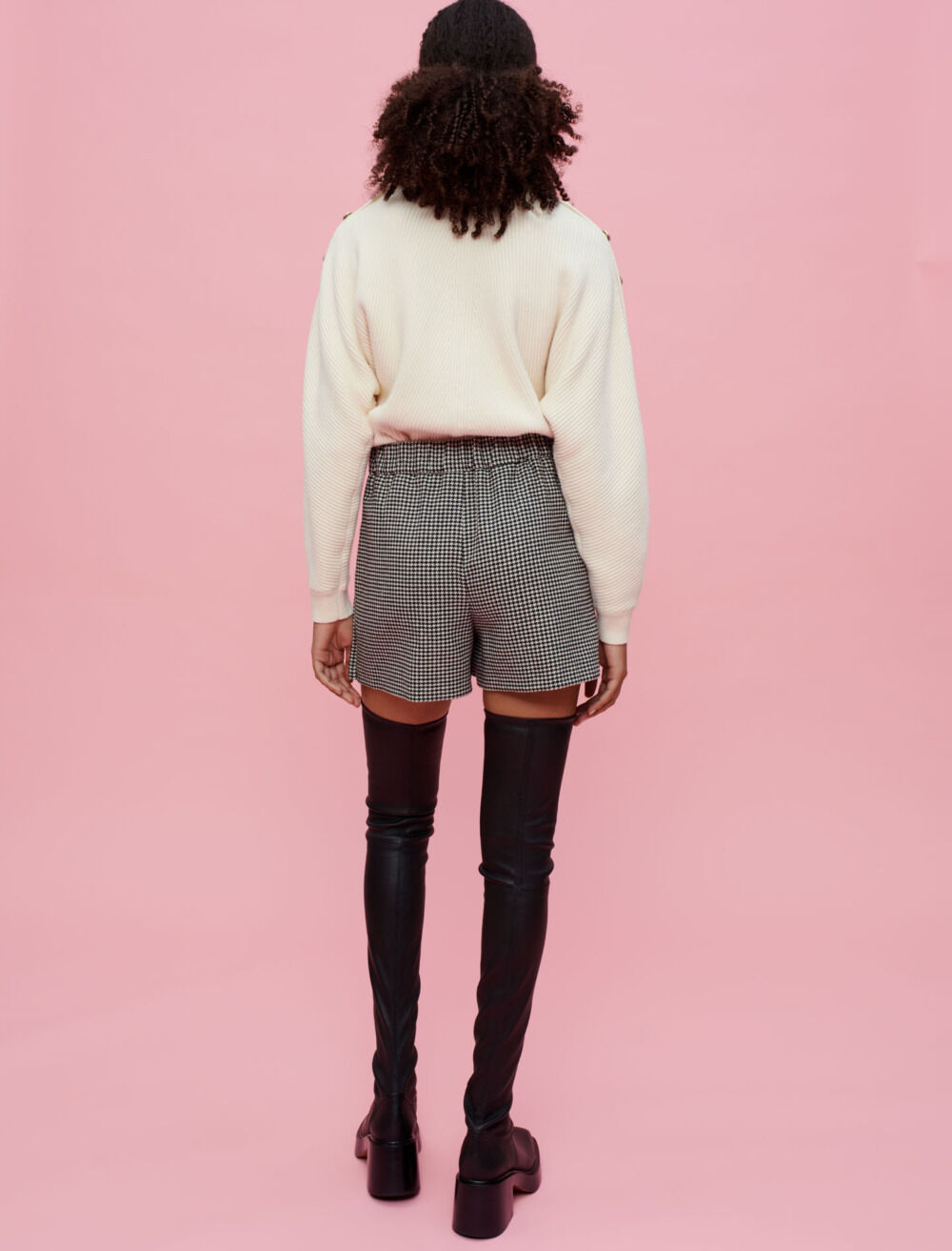 Short trompe l il en pied de poule pour femme Maje