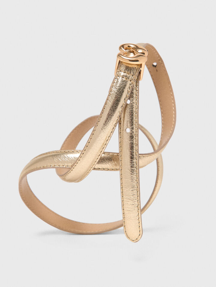 Slim metallic leather belt