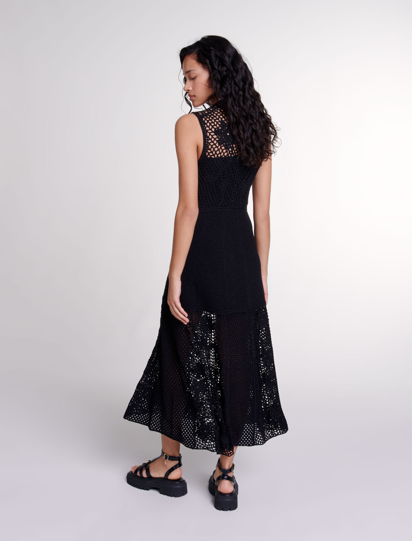 Crochet-knit maxi dress Black / Gray For Women | Maje