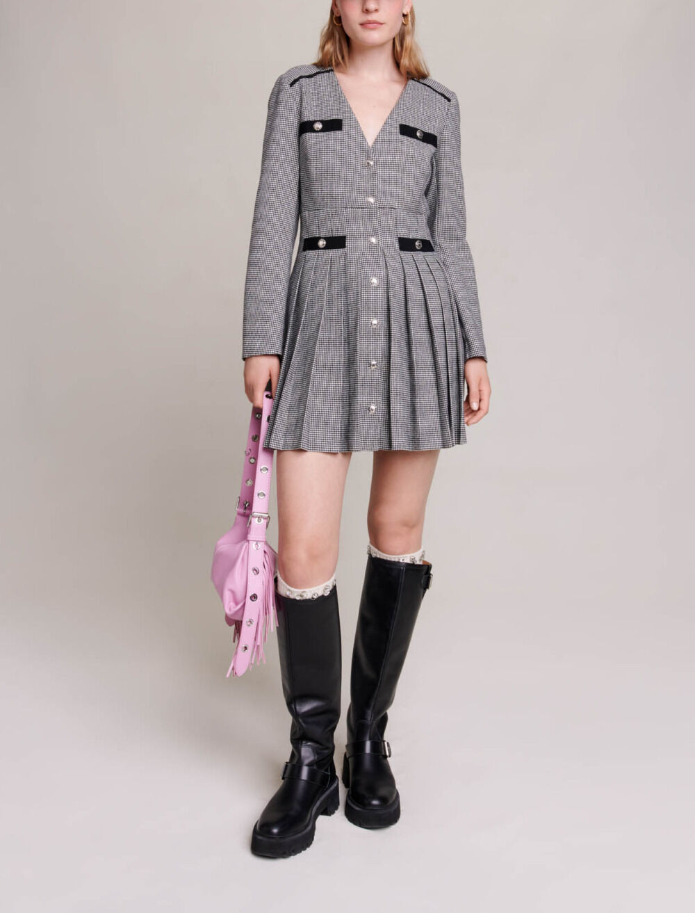 ワンピース Formentera Pleated Bicolor Dress S Short pleated dress Bicolor For Women | Maje