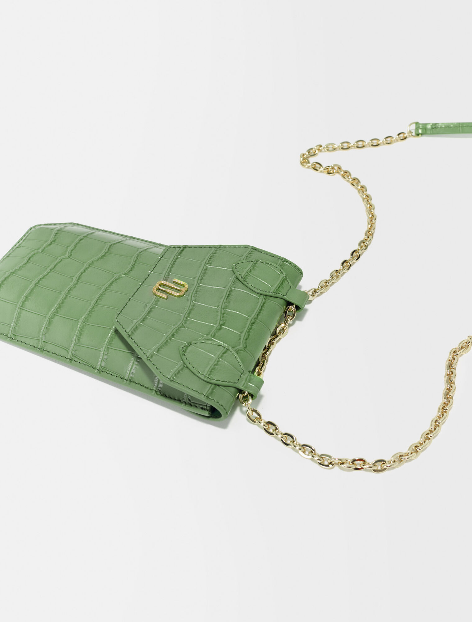 Porte téléphone en cuir embossé croco