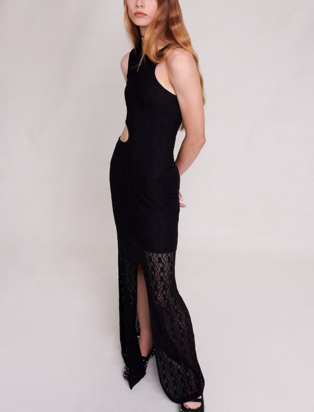 スーツ・フォーマル・ドレス Seem flower lace dress (Black) Lace maxi dress Black / Gray For Women | Maje