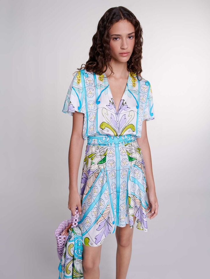 Robe courte imprimée satinée