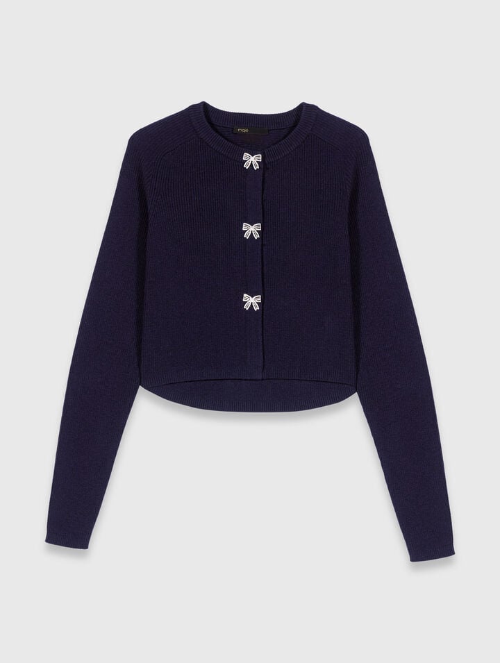 Jewelled bow-button cardigan