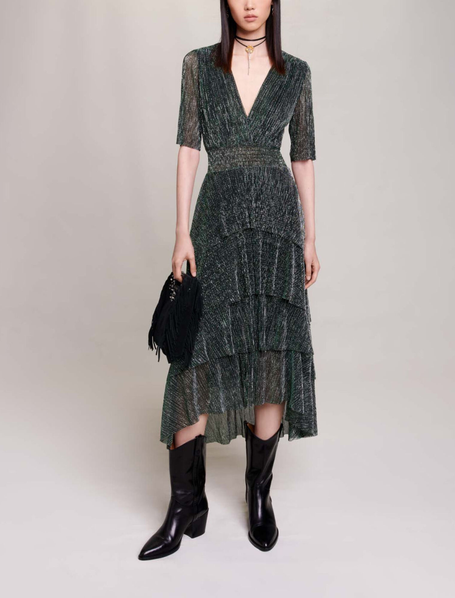 Robe fibres métallisées à volants