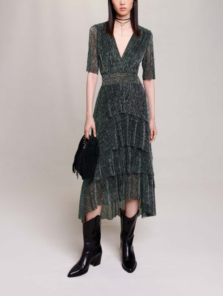 Robe fibres métallisées à volants