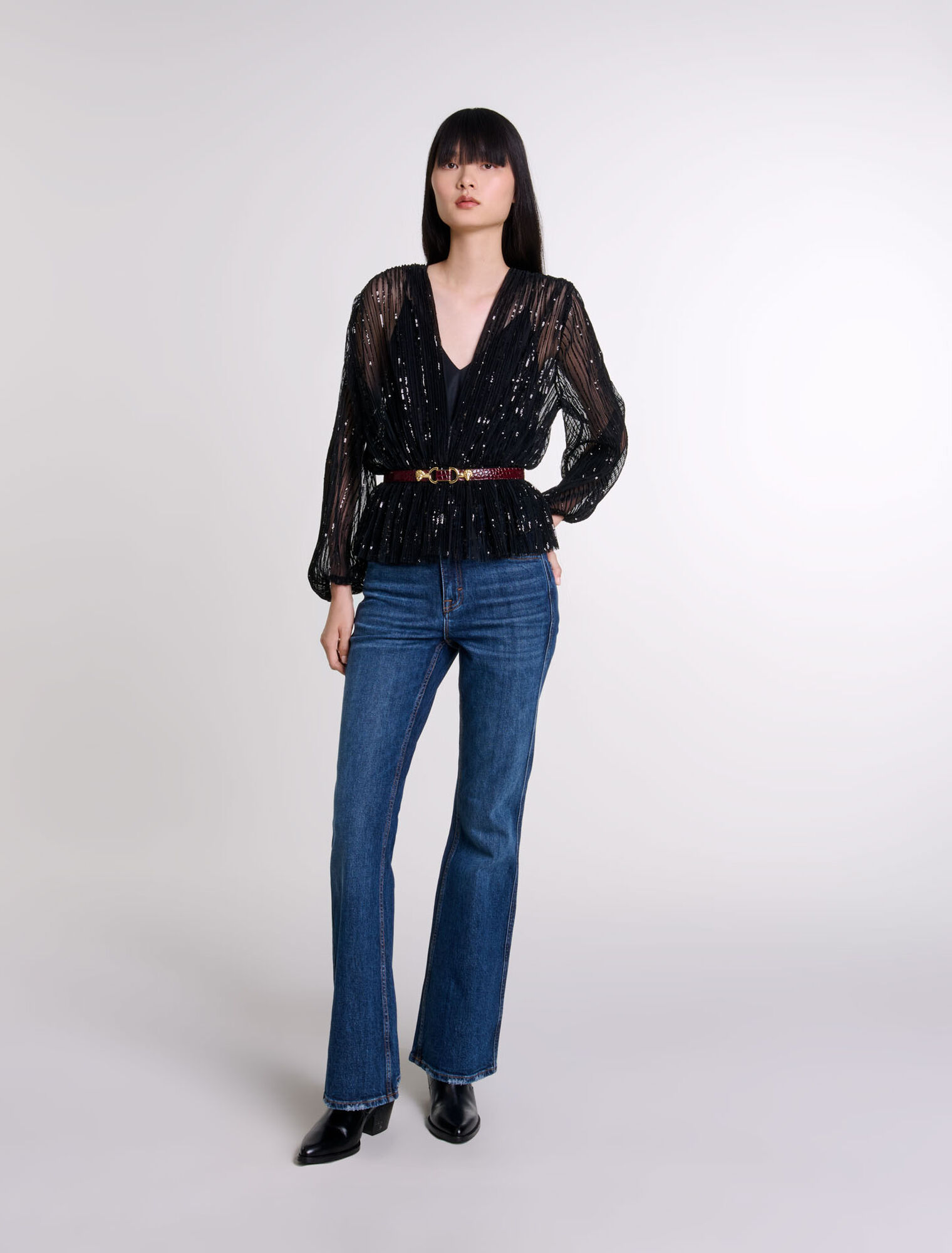 Belted sequin shirt