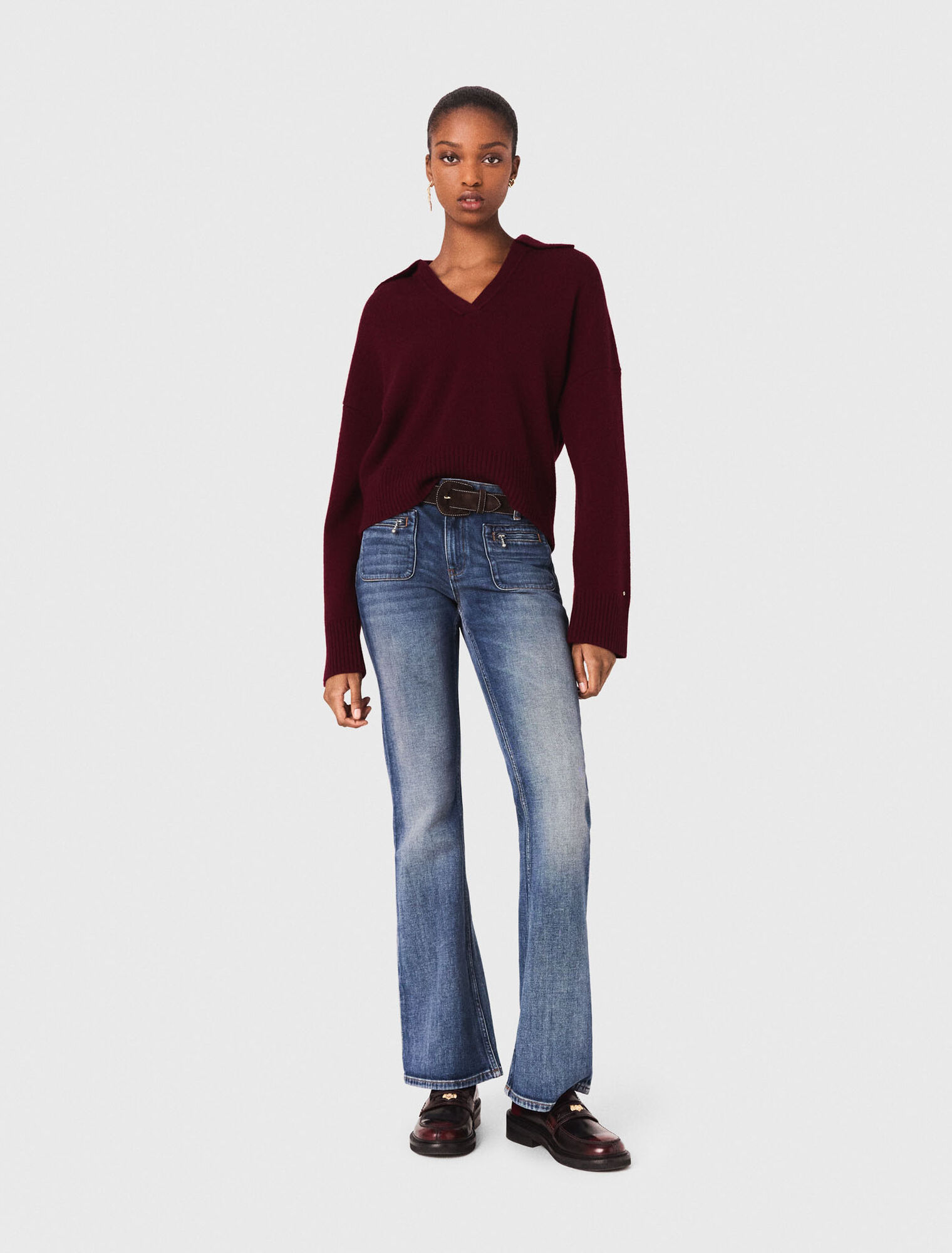 Open polo collar jumper