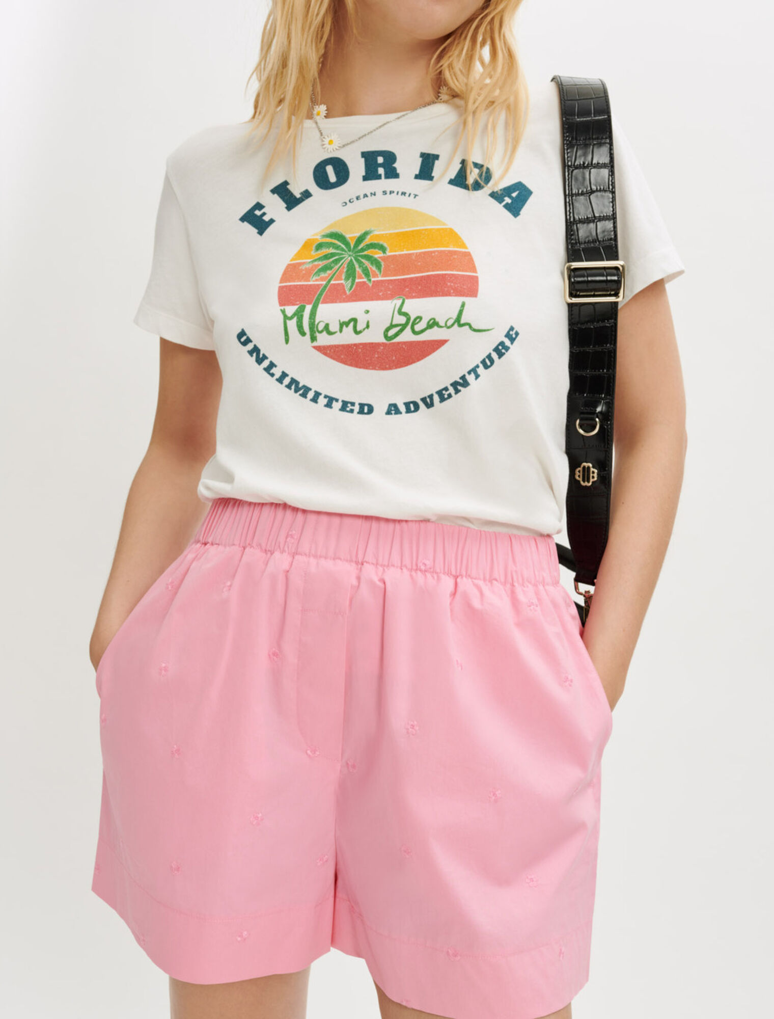 Short en popeline brodée