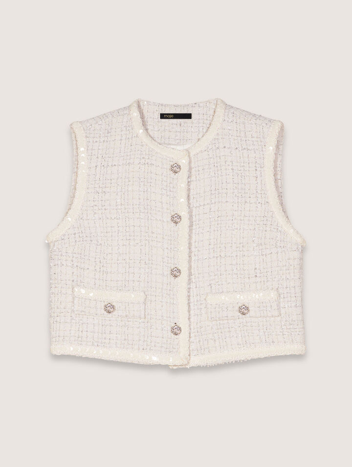 Sequin sleeveless tweed jacket 