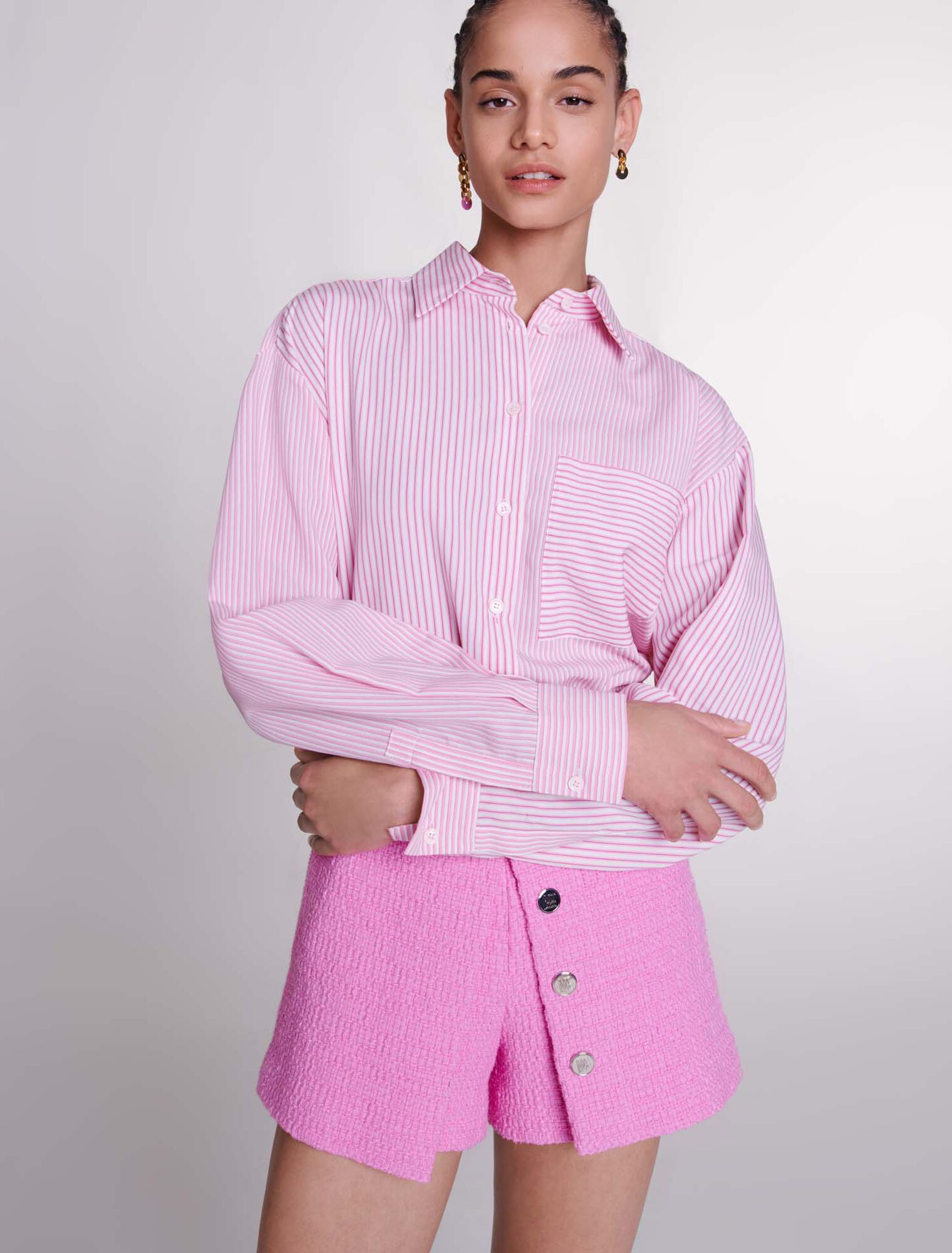 Panelled tweed shorts
