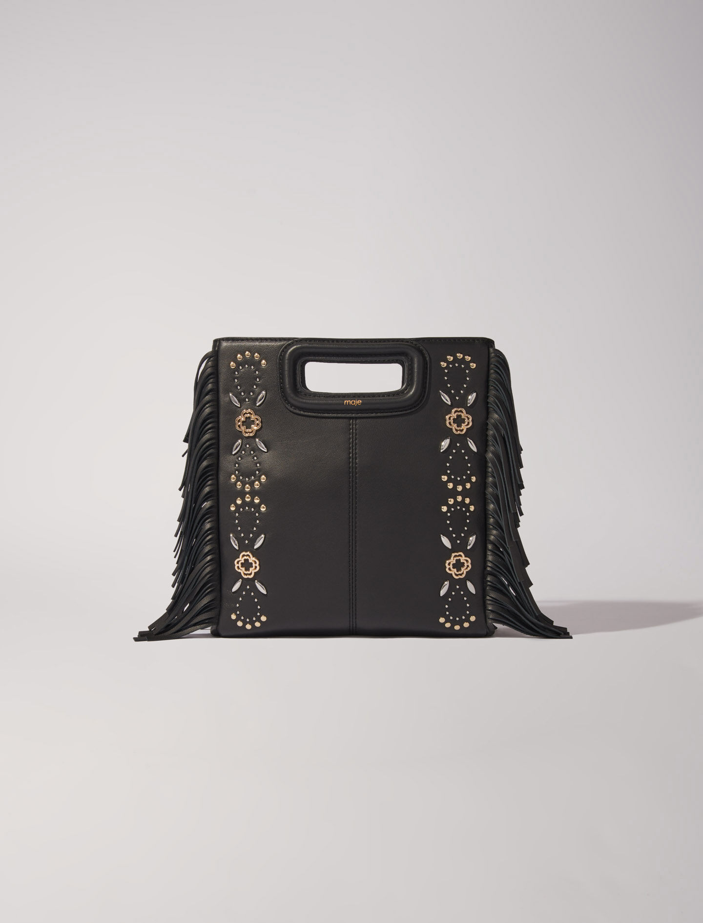 Sac M en cuir a studs gris noir pour femme Maje