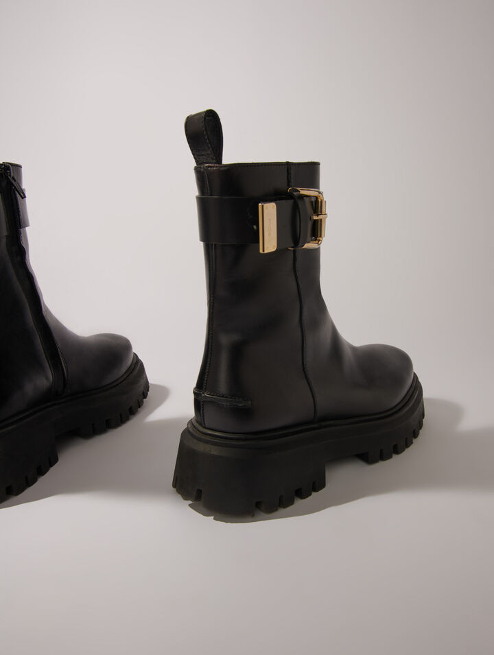 Bottines en cuir &agrave; boucle